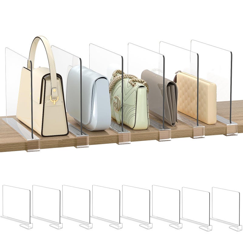 SortNStore Shelf Dividers Purse Organizer for Closet: 8-Pack Acrylic Bag Storage Organizer for Handbags  Clutches  Clothes  Sweater  Towel - Image 1